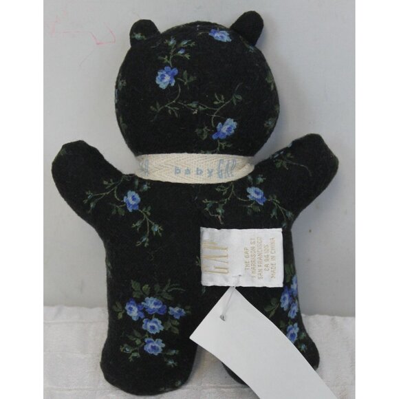 VTG 1998 Baby Gap Kids Blue Rattle Bear Plush Flowers Floral Calico NEW with Tag - Picture 2 of 7